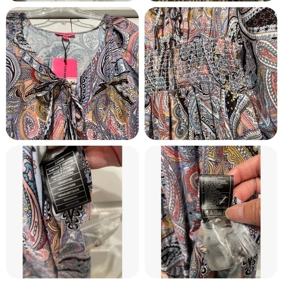 Betsey Johnson Dress Women’s M Maxi Paisley Print Multi Bishop Sleeves NWT - Picture 5 of 6